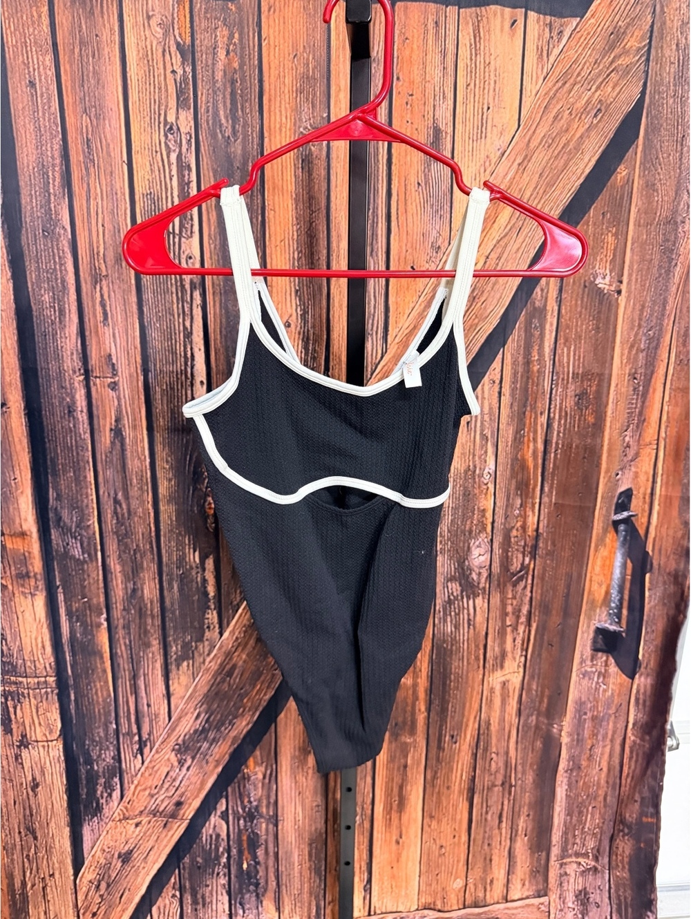 Colsie Black Ribbed One-Piece bodysuit with White Trim, Size Medium